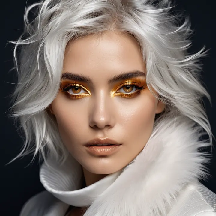 Nova Seren in a silver-white winter editorial portrait